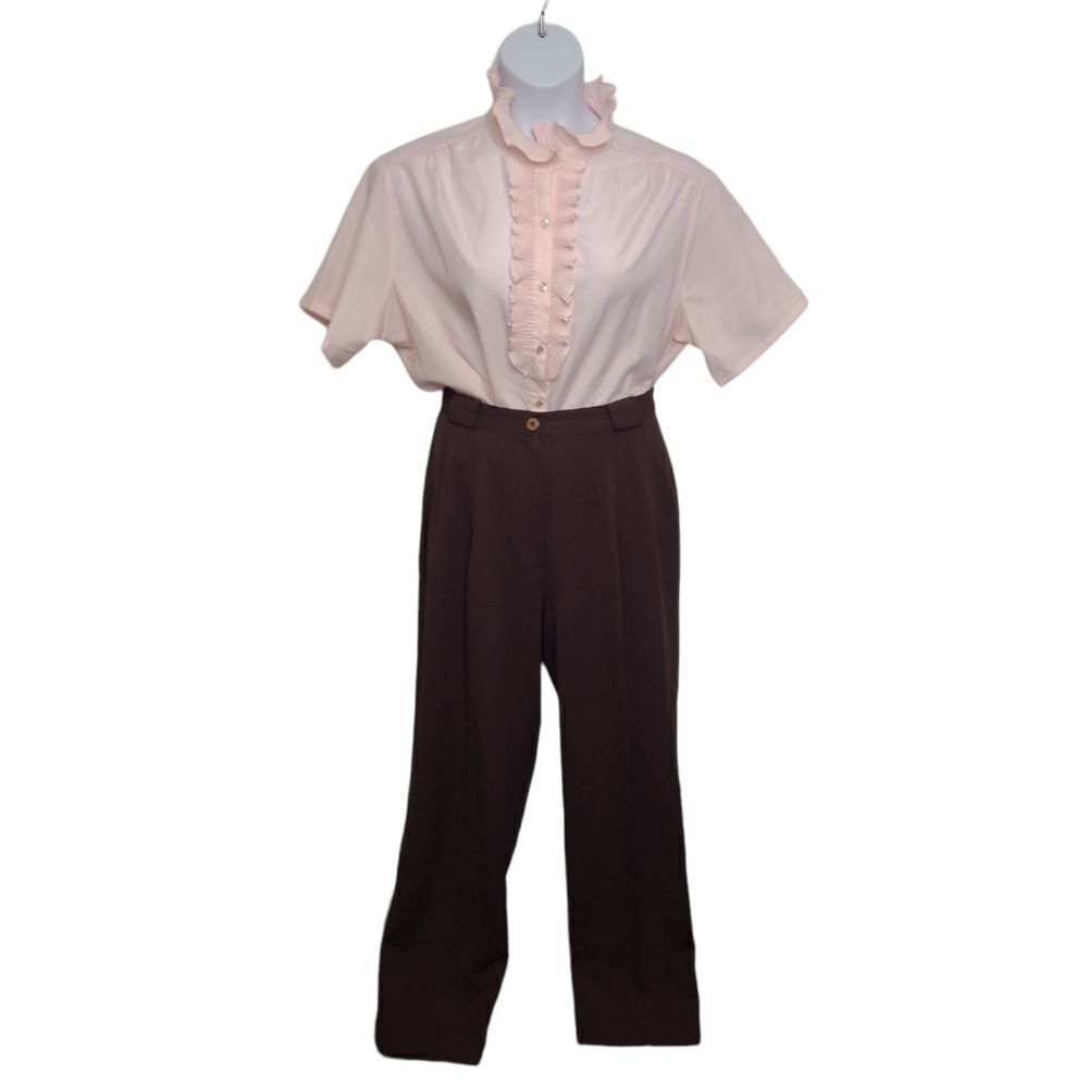 VINTAGE 80s brown high waisted dark academia‎ wide leg trouser pants M - Picture 4 of 12